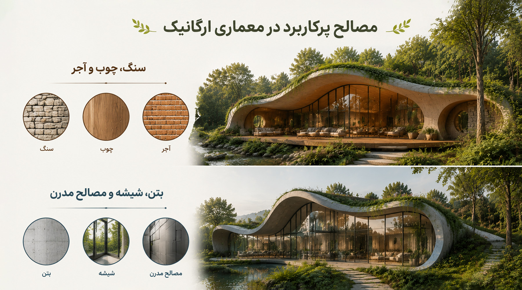 مصالح پرکاربرد در معماری ارگانیک استفاده از مصالح طبیعی در معماری ارگانیک
