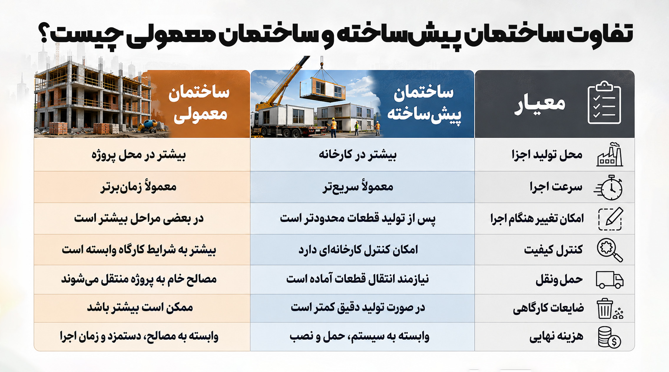 تفاوت ساختمان پیشساخته و ساختمان معمولی چیست؟ تفاوت ساختمان پیشساخته و ساختمان معمولی