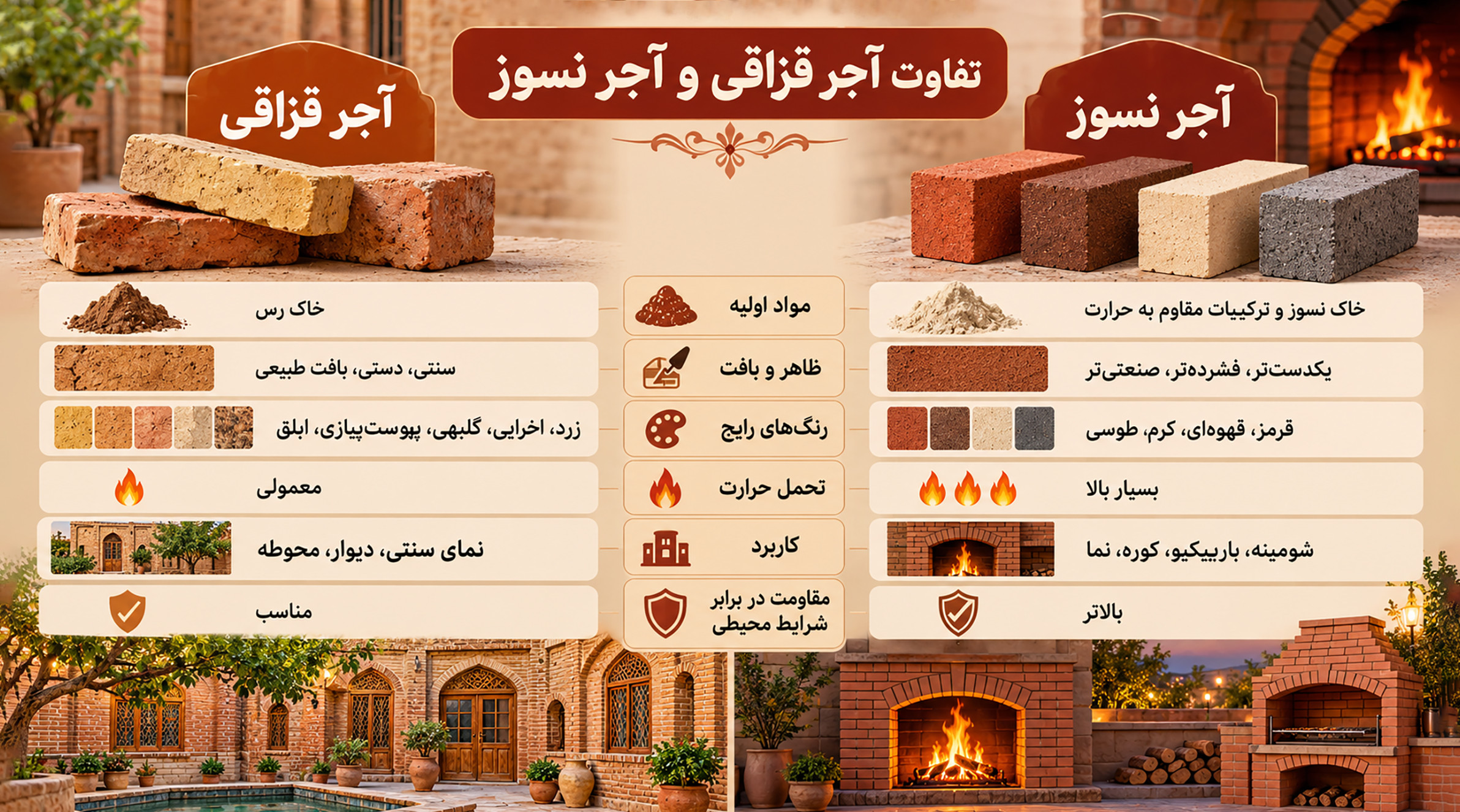 آجر قزاقی چه تفاوتی با آجر نسوز دارد؟ تفاوت آجر قزاقی با آجر نسوز