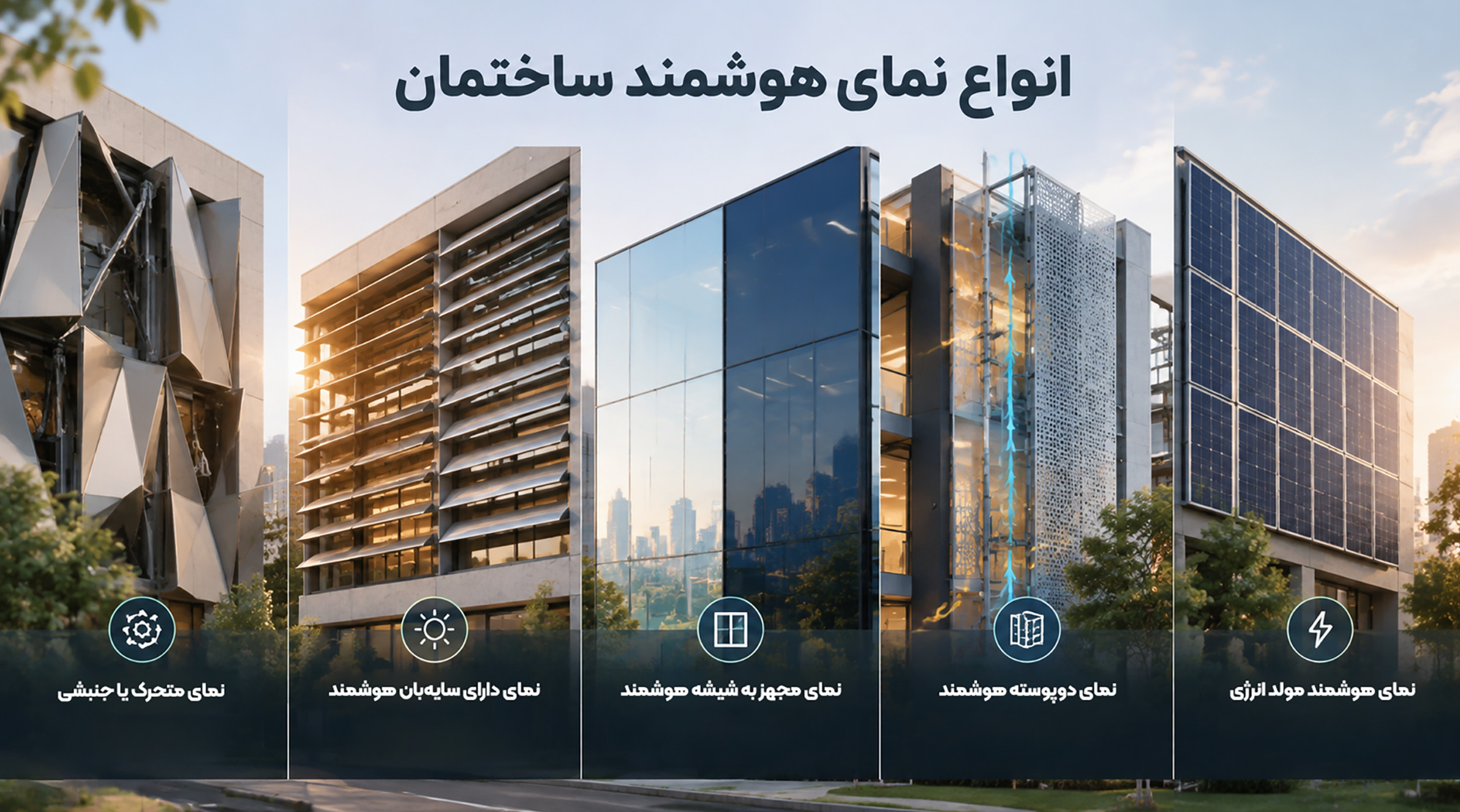 انواع نمای هوشمند ساختمان «تصویر مقایسهای انواع نمای هوشمند ساختمان با چند نمونه نمای مدرن»