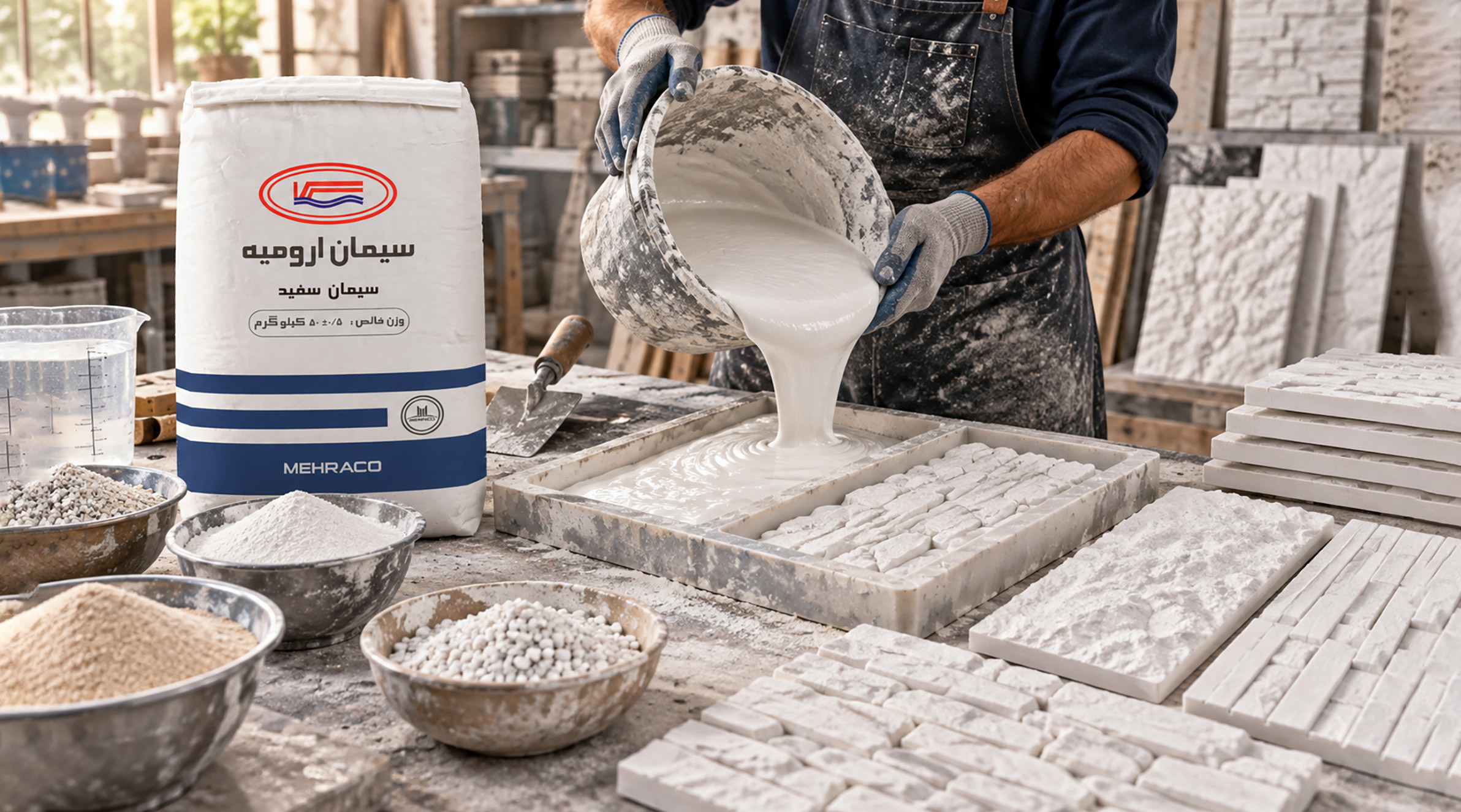 ساخت سنگ مصنوعی با سیمان سفید و پودر سنگ