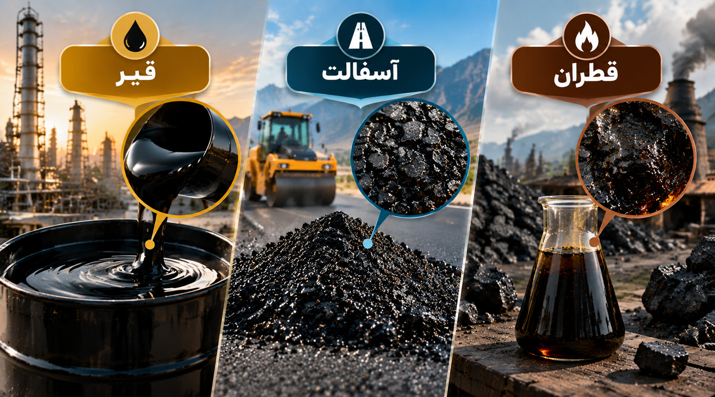 تفاوت قیر، آسفالت و قطران از نظر ساختار و کاربرد