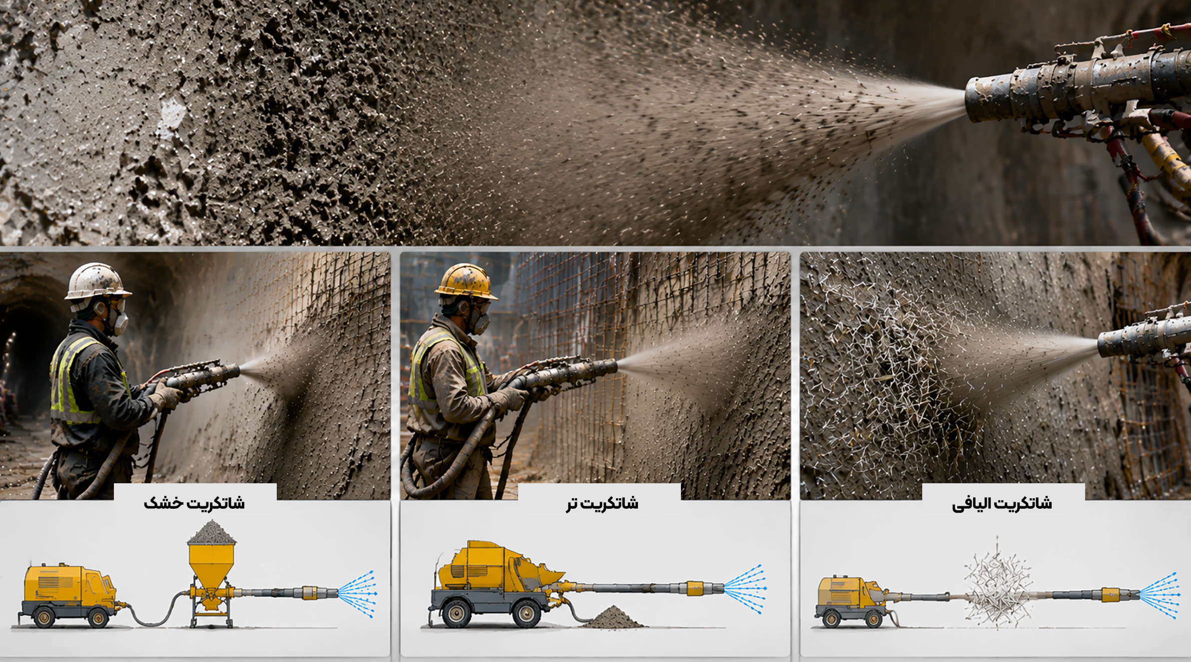 انواع شاتکریت انواع شاتکریت خشک، تر و الیافی در اجرای بتن پاششی