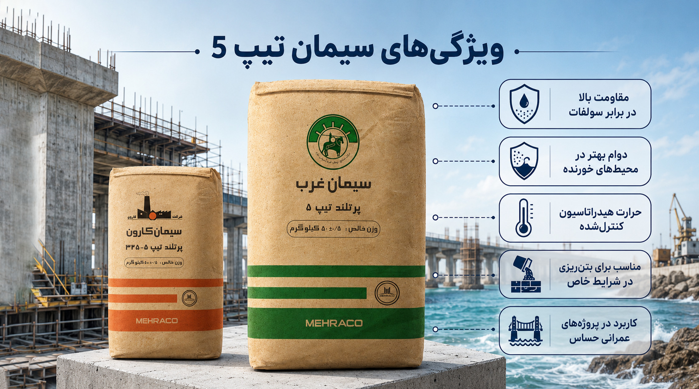 ویژگی های سیمان تیپ 5 ویژگی های سیمان تیپ ۵