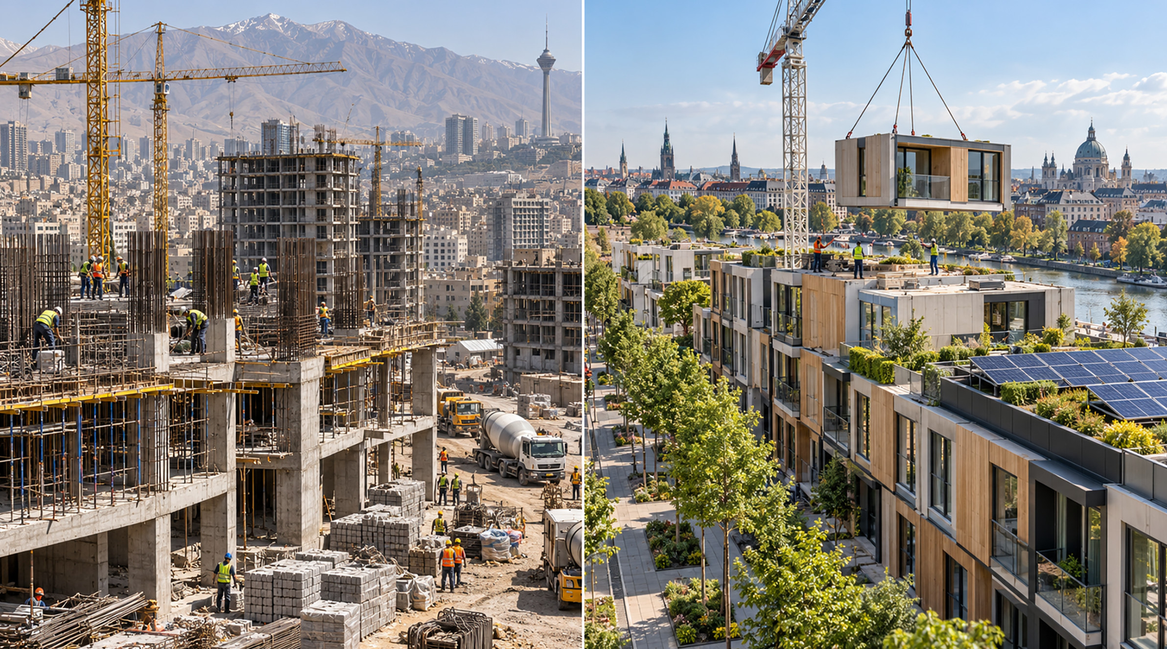 مقایسه ساختمانسازی ایران و اروپا مقایسه ساختمانهای نیمهکاره و مدرن