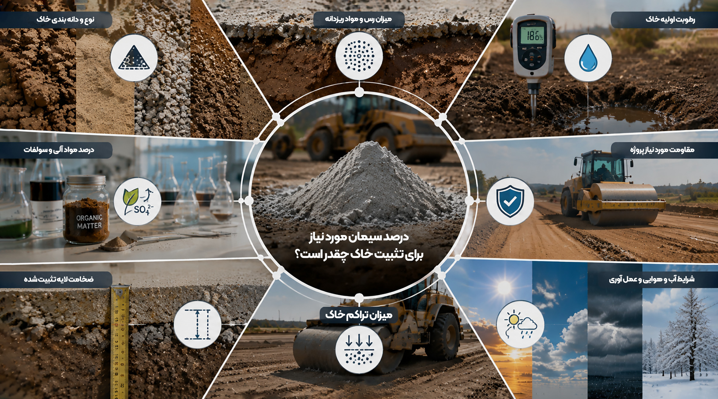 درصد سیمان موردنیاز برای تثبیت خاک چقدر است؟ میزان سیمان مورد نیاز برای تثبیت خاک