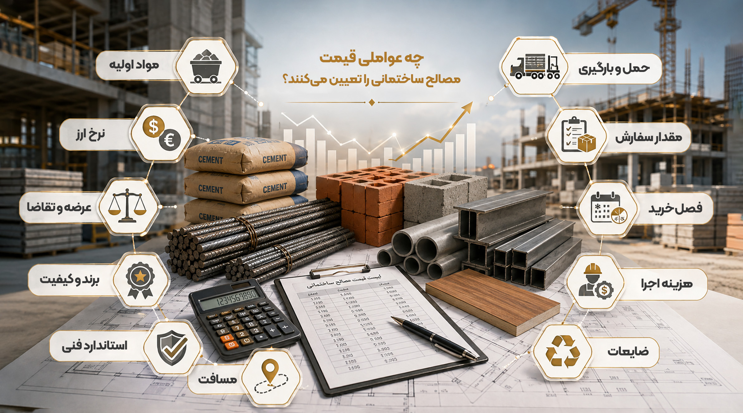 چه عواملی قیمت مصالح ساختمانی را تعیین میکنند؟ فردی در حال بررسی و انتخاب انواع مصالح ساختمانی برای پروژه ساختوساز