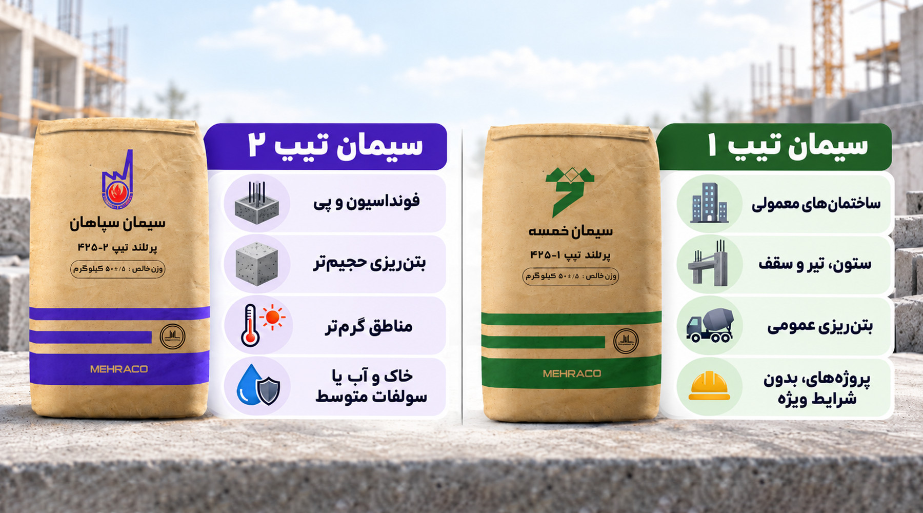 انتخاب سیمان تیپ یک یا دو انتخاب سیمان تیپ یک یا دو