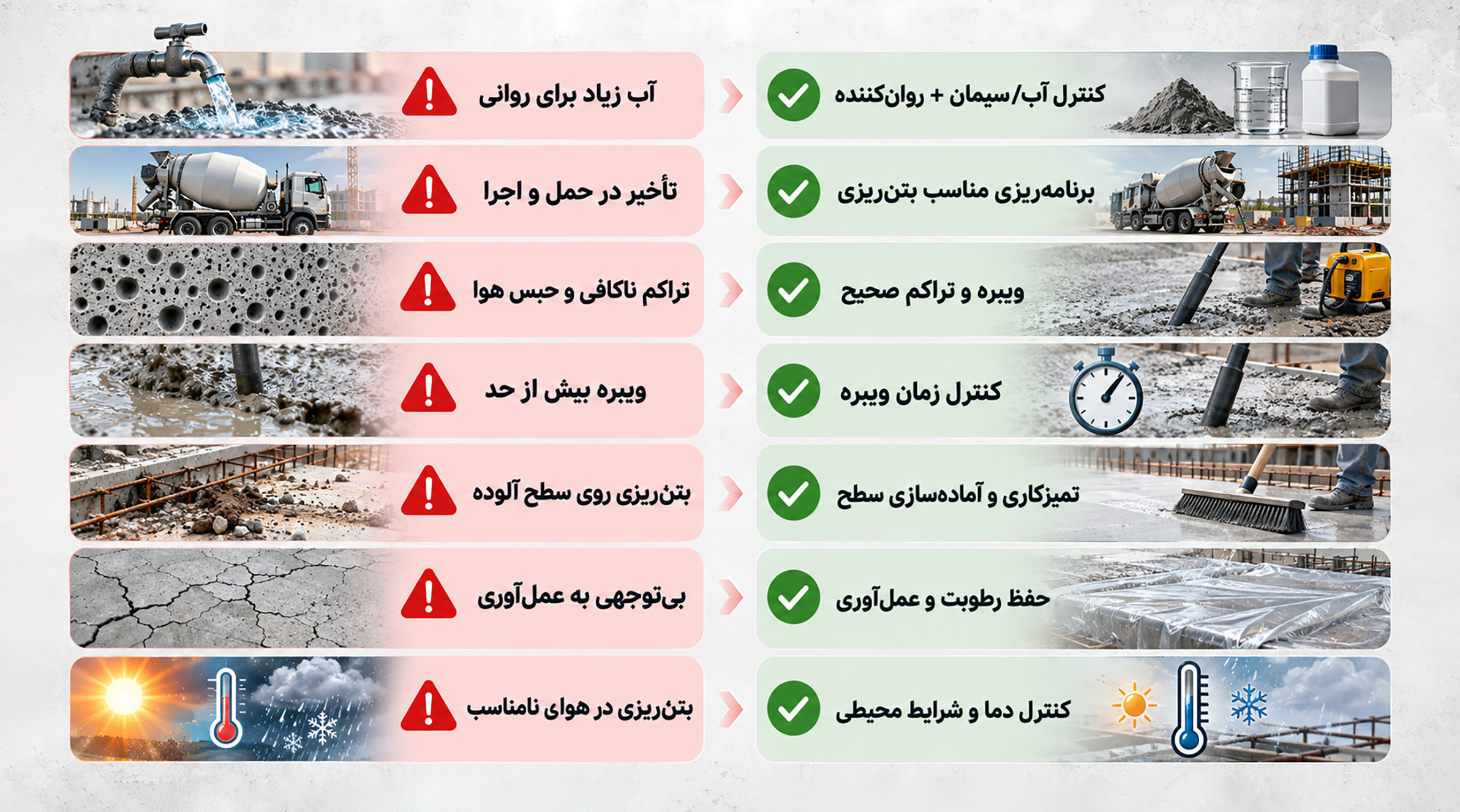 اشتباهات رایج هنگام اجرای بتنریزی اشتباهات رایج بتنریزی