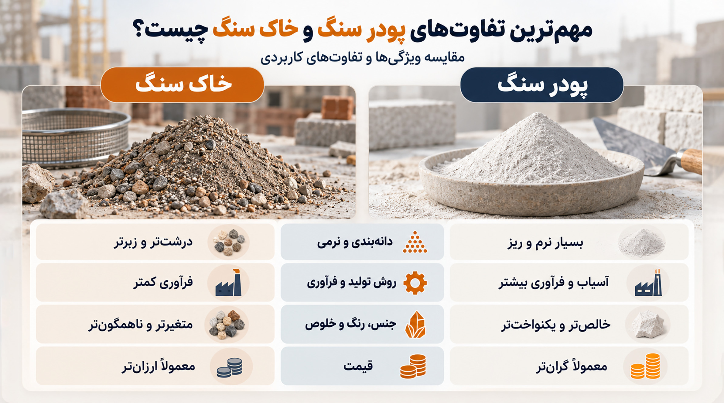 مهم ترین تفاوت پودر و خاک سنگ مهم ترین تفاوت پودر و خاک سنگ