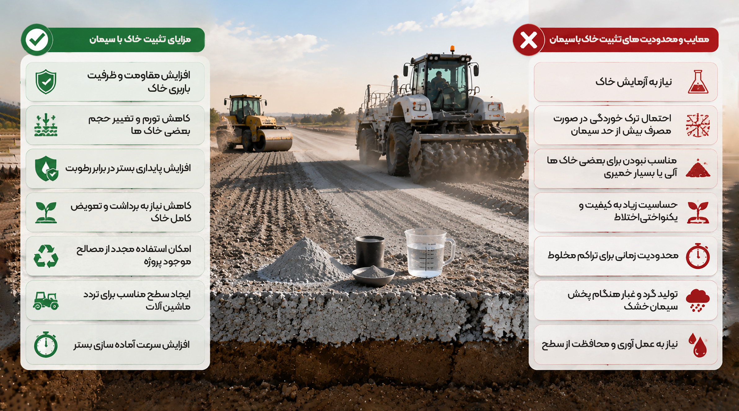 مزایا و معایب تثبیت خاک با سیمان مزایا و معایب روش تثبیت خاک با سیمان
