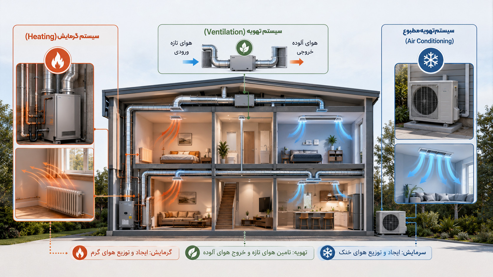 اجزای سیستم HVAC شامل گرمایش، تهویه و سرمایش ساختمان
