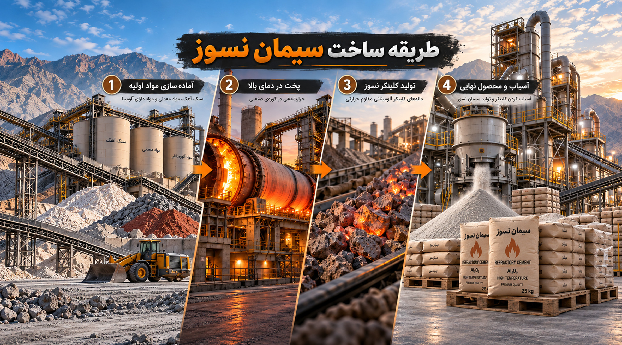 مراحل تولید سیمان نسوز