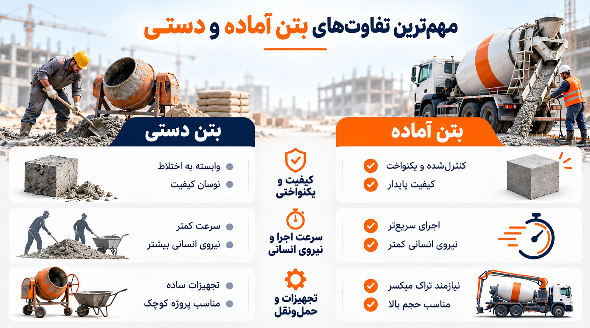 تفاوت بتن آماده و دستی