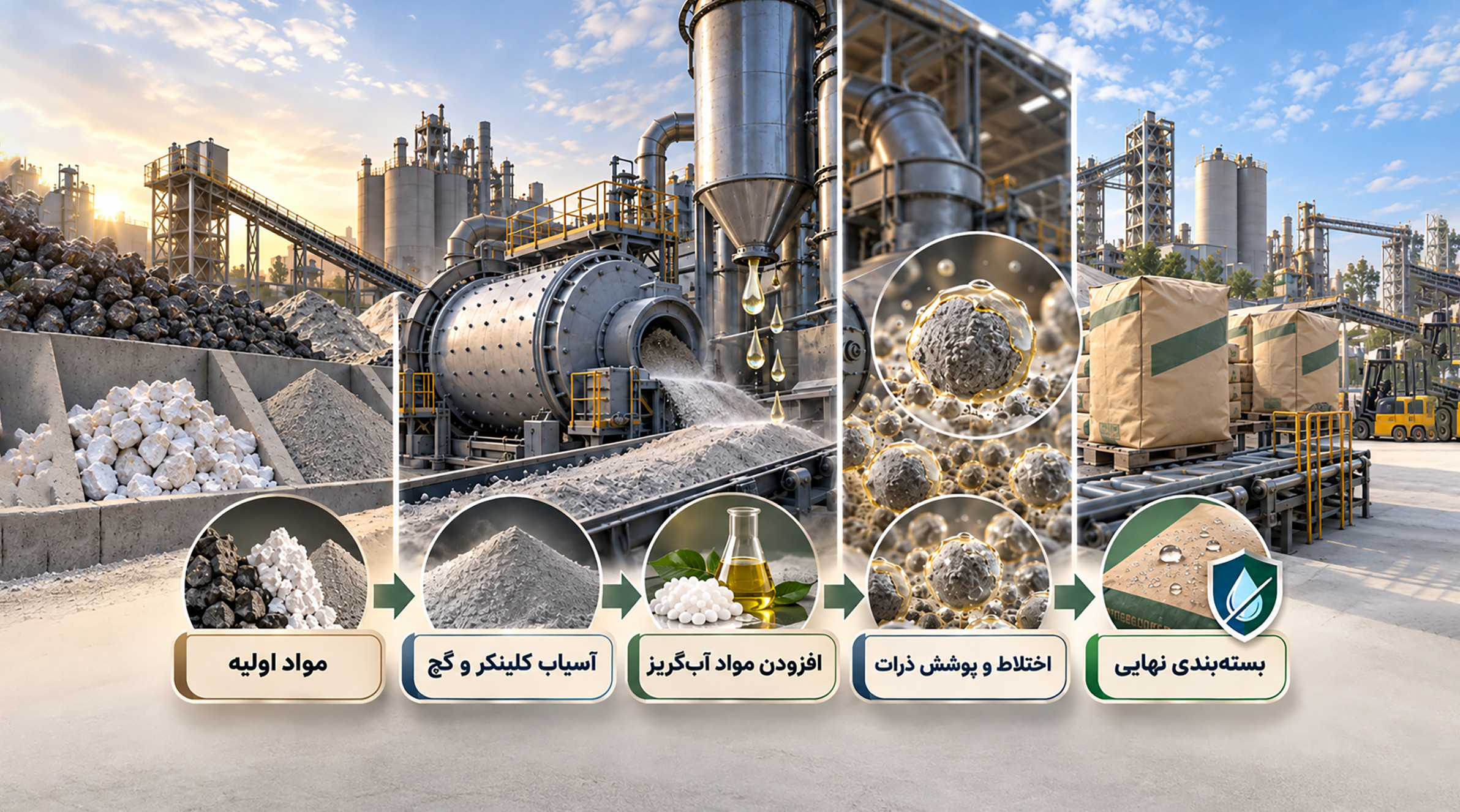 مراحل تولید سیمان آبگریز مراحل تولید سیمان آبگریز
