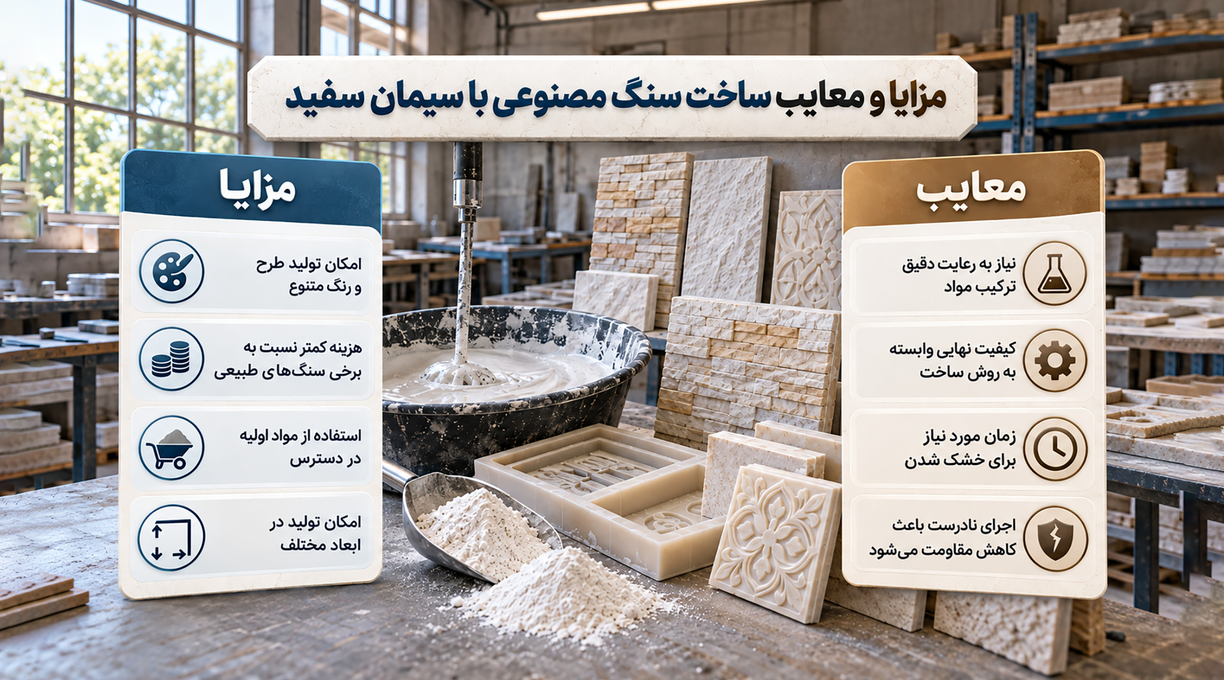 مقایسه ویژگی‌های سنگ مصنوعی سیمانی