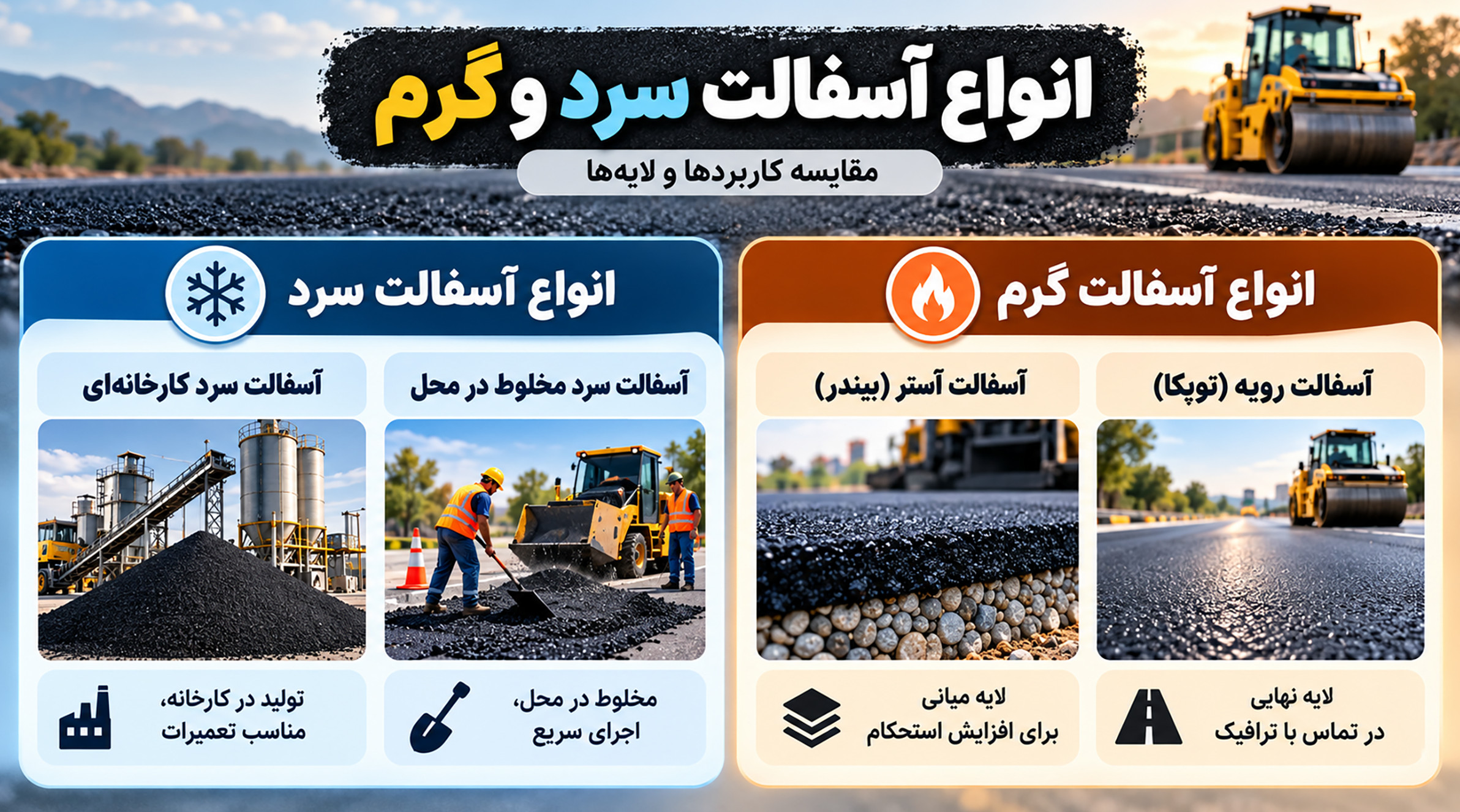 انواع آسفالت سرد و گرم مقایسه انواع آسفالت سرد و گرم