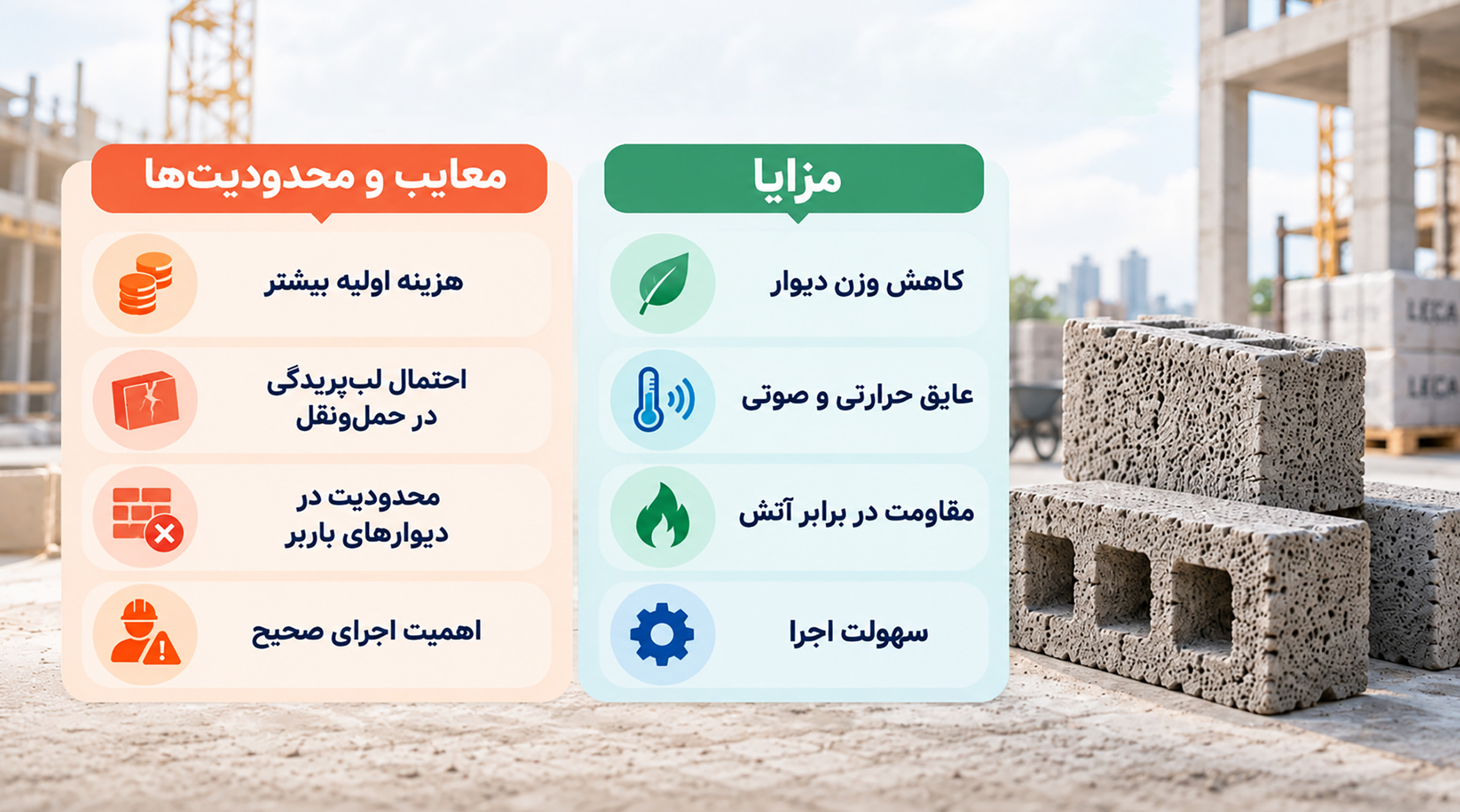 مزایا و معایب بلوک لیکا محدودیت و ویژگ های لیکا