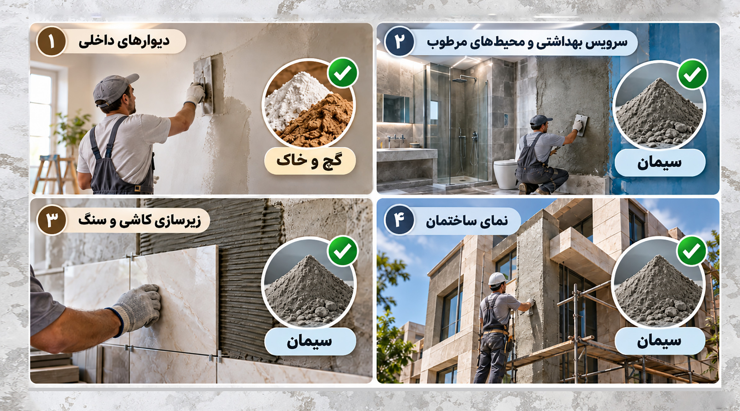 گچ و خاک یا سیمان برای بخشهای مختلف ساختمان؟ گچ و خاک بهتر است یا سیمان