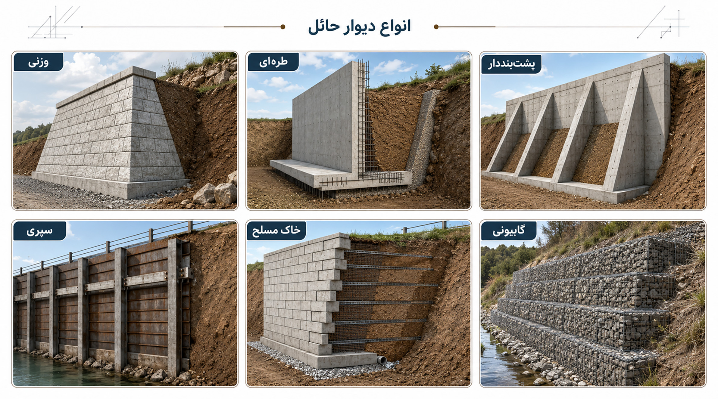 انواع دیوار حائل بتنی و روش‌های مختلف اجرای آن در ساختمان‌سازی