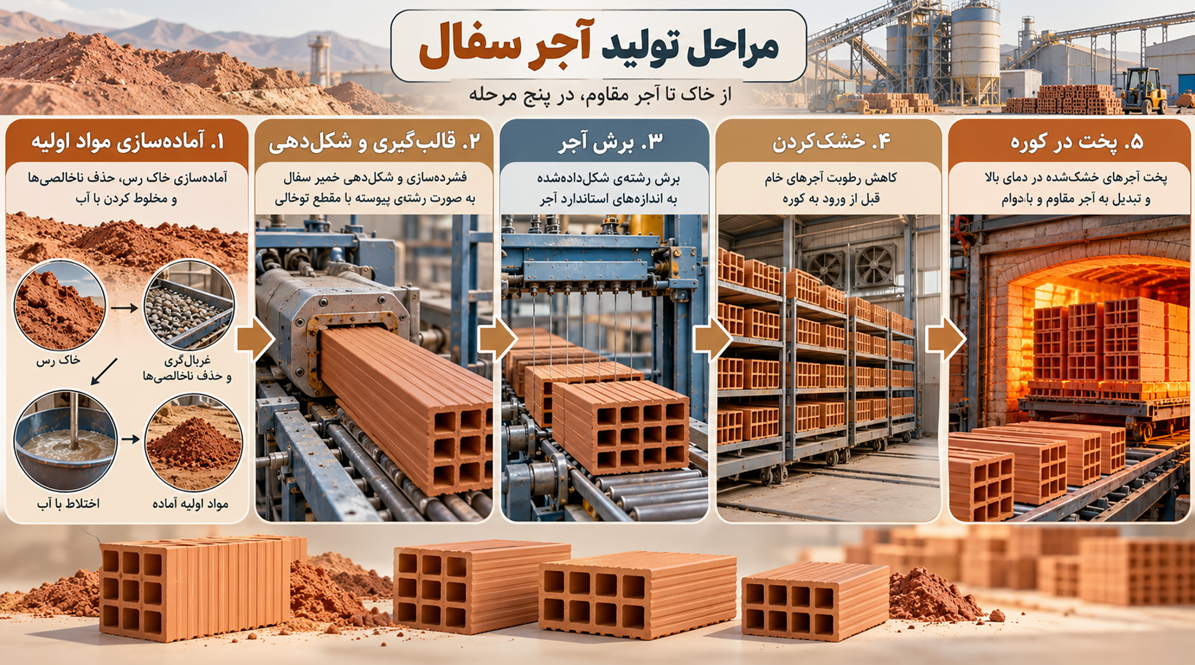 مراحل تولید آجر سفال مراحل تولید آجر سفال ساختمانی