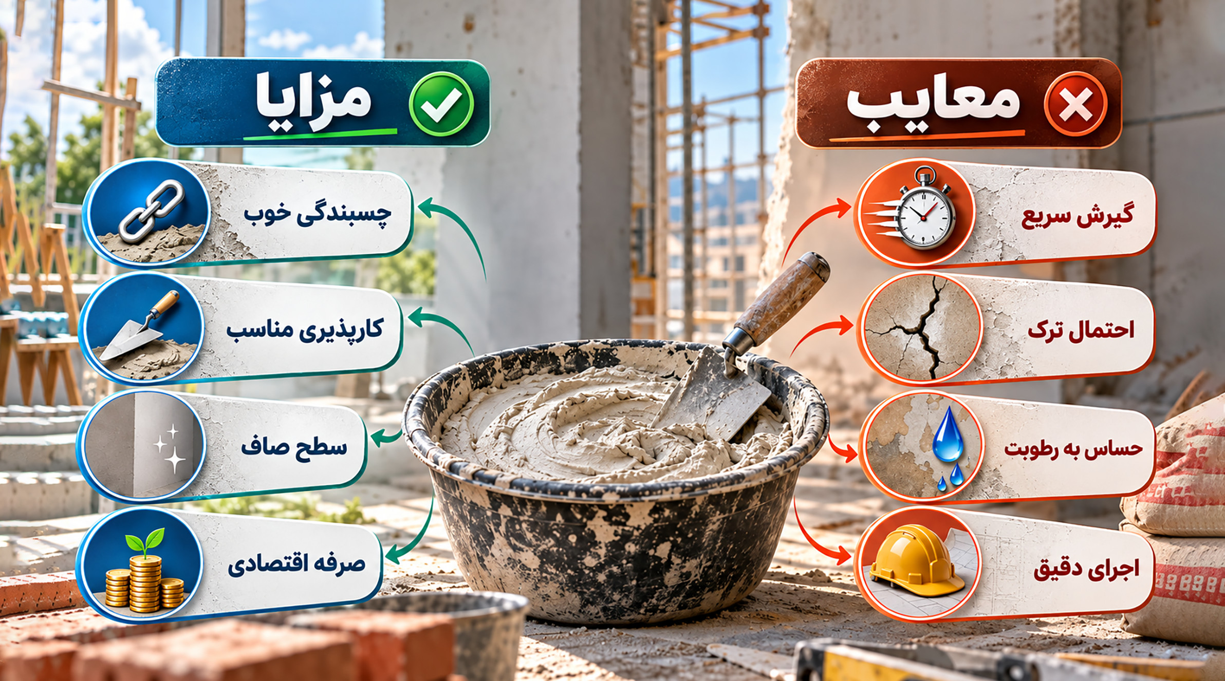 مزایا و معایب ملات گچ و سیمان
