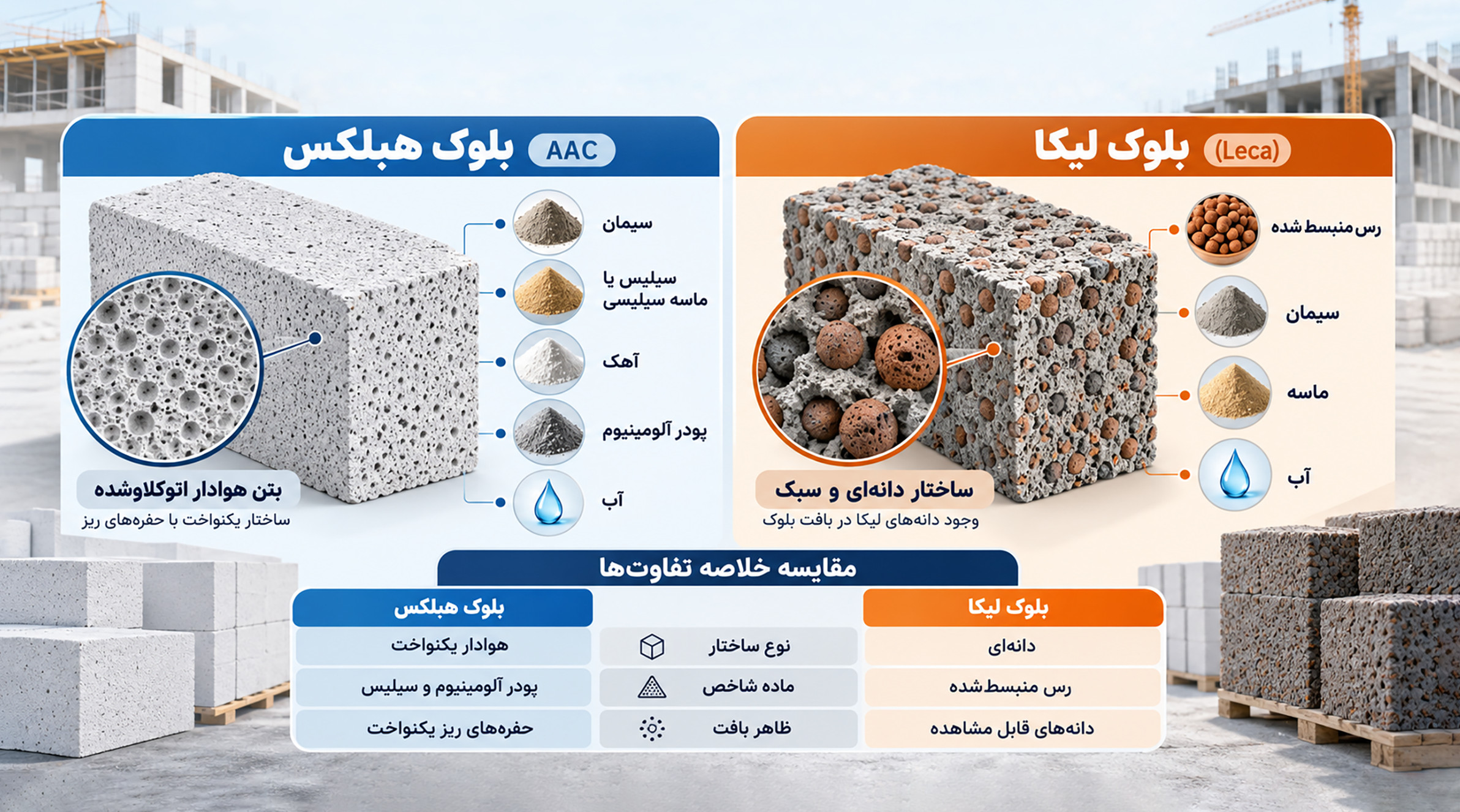 مواد تشکیل‌دهنده بلوک لیکا و هبلکس